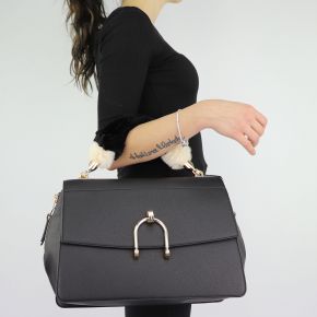 Borsa Liu Jo noir à la main avec la poignée en fourrure N68117 E0037