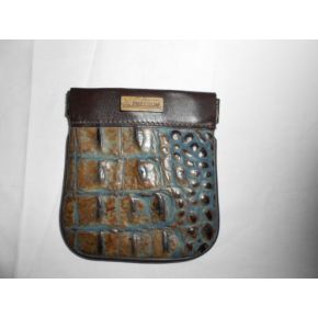 COIN PURSE SNAP LEATHER BROWN AND CCO BLUE/BROWN PLAC METAL BRONZE CAVALLI LOGO