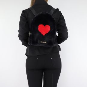 Mochila de Love Moschino pelaje negro con corazón rojo JC4327PP06KW100A