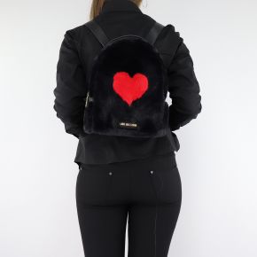 Sac à dos de la marque Love Moschino noir fourrure avec coeur rouge JC4327PP06KW100A