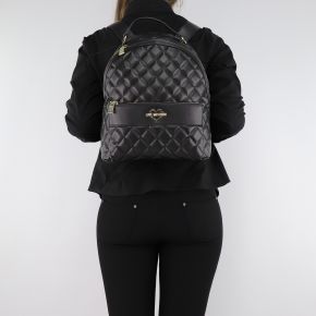 Mochila de Love Moschino negro acolchado correas de los hombros y con el escrito de moschino oro JC4213PP06KA000A