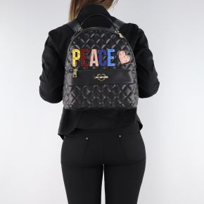 Backpack Love Moschino black quilted with the words Peace JC4227PP06KC0000