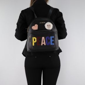 Backpack Love Moschino black with the words peace JC4270PP06KJ0000