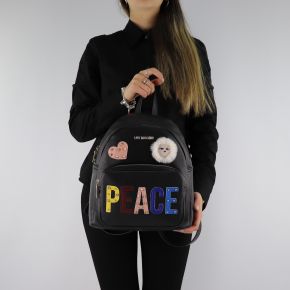 Backpack Love Moschino black with the words peace JC4270PP06KJ0000