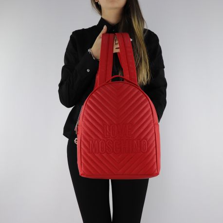 Backpack Love Moschino red quilted with embroidered logo JC4263PP06KI0500