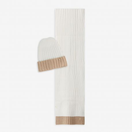 Foulard et Chapeau de Liu Jo, coordonné blanc et beige, N68255 N0300