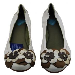 BALLERINE EN CUIR BLANC FLEUR MARRON/MILITAIRE/BLANC