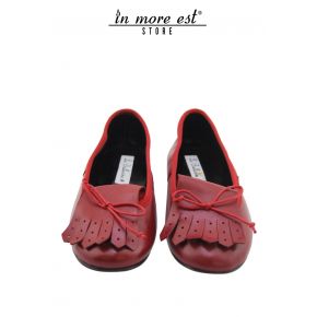 BALLET FLATS WITH FRINGE AND BOW DETAIL CALFSKIN RED