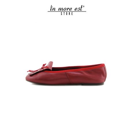 BALLET FLATS WITH FRINGE AND BOW DETAIL CALFSKIN RED
