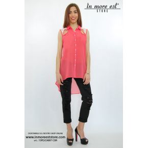 SHIRT ORGANZA CORAL WHITE LACE