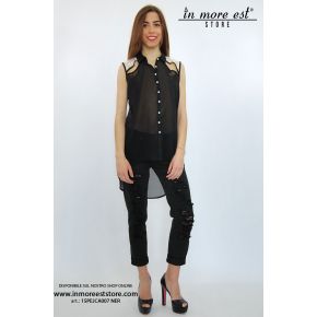 SHIRT BLACK ORGANZA WHITE LACE