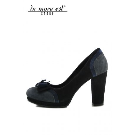 DECOLLETE' HIGH BOW PLATEAU BLACK SUEDE/GREY/BLUE