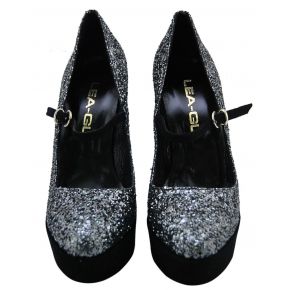 DECOLLETE' HIGH PLATEAU-GLITTER-ARG-HEEL/PLATEAU BLACK SUEDE