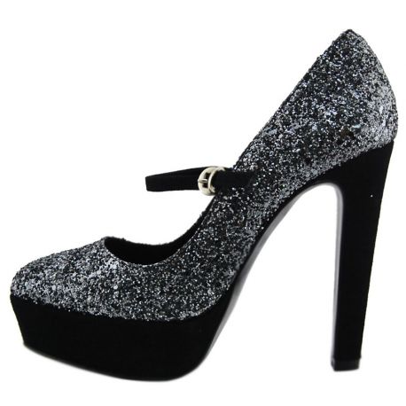 DECOLLETE' HIGH PLATEAU-GLITTER-ARG-HEEL/PLATEAU BLACK SUEDE