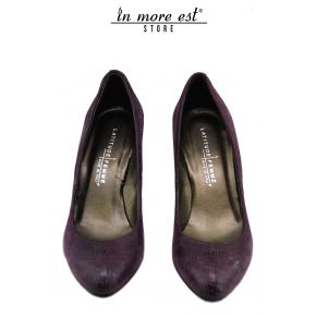 DECOLLETE' LOW COCONUT PURPLE PATENT HEEL METAL SILVER