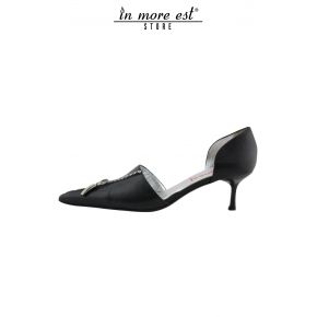 DECOLLETE CHEAP BLACK POINTED CALFSKIN ZIP CLOSURE METAL SILVER