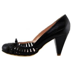 DECOLLETE' LOW BLACK PATENT SHINY BOW ROUND TOE