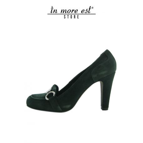 DECOLLETE' MID PLATE METAL FRAME GREEN SUEDE