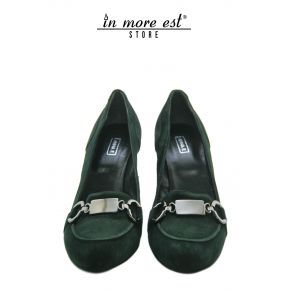 DECOLLETE' MID PLATE METAL FRAME GREEN SUEDE