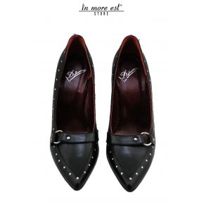 DECOLLETE' MEDIUM TOE BLACK CALFSKIN BUCKLE/STUDS METAL SILVER