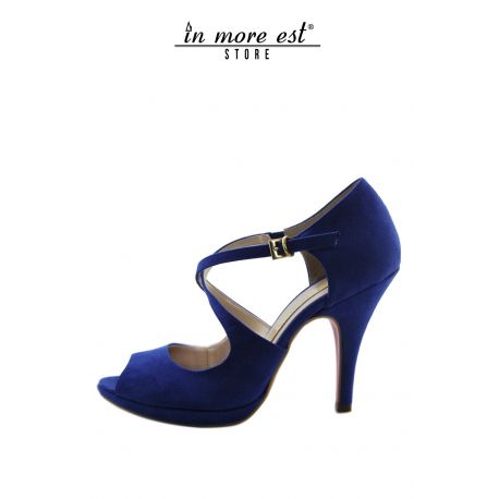 SANDAL WITH MID HEEL POPPED IN SUEDE ROYAL BLUE