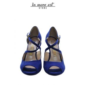 SANDAL WITH MID HEEL POPPED IN SUEDE ROYAL BLUE