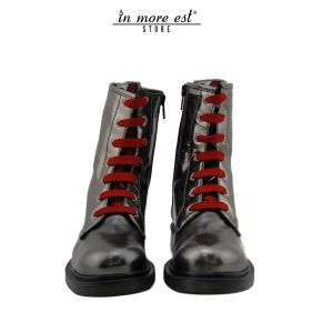 DR. MARTENS ALTO PELLE PIOMBO FONDO GOMMA TRASP LOGO RICAM ROSSO SY LACCI ROSSI E NERI