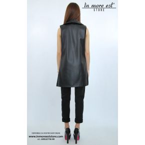 GILET ECOPELLE NERO COLLO TRAFORATO