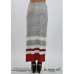 LONG GRAY SKIRT BOTTOM RED AND WHITE STRIPED SIDE SLIT