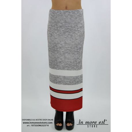 LONG GRAY SKIRT BOTTOM RED AND WHITE STRIPED SIDE SLIT