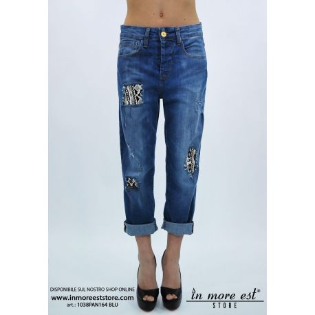 BLEU JEANS STRETCH LAVÉ CLAIR PATCHS FANTAISIE