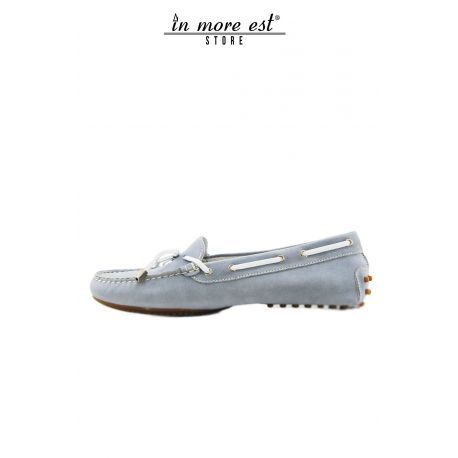 MOCASSIN EN DAIM BLEU BOW TIE/BANDES DE RUBAN ADHÉSIF-BLANC