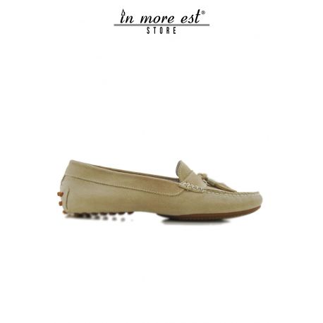 MOCASSINO CAMOSCIO BEIGE FIOCCO PUNTA