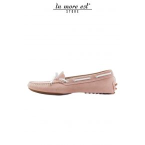 MOCASSIN ROSE SUEDE BOW TIE/BANDES DE RUBAN ADHÉSIF-BLANC