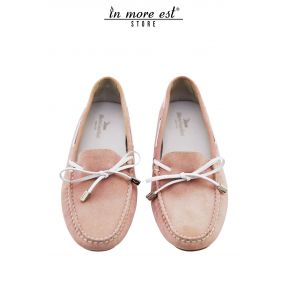 MOCASSIN ROSE SUEDE BOW TIE/BANDES DE RUBAN ADHÉSIF-BLANC