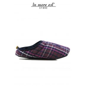 LA PANTOUFLE DE LA MAISON PLAID VIOLET COTON CHAUD