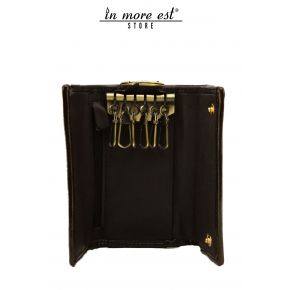 PORTACHIAVI VITELLO MARRONE BORDATURE VERNICE MARR LUCIDA ZIP INTERNA PORTAMONETE PLAC METAL BRONZO LOGO BLUMARINE E SW