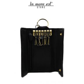 PORTACHIAVI VITELLO NERO BORDATURE VERNICE NERA LUCIDA ZIP INTERNA PORTAMONETE PLAC METAL BRONZO LOGO BLUMARINE E SW