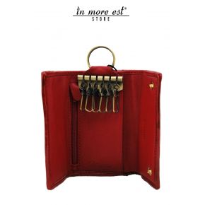 KEYCHAIN CALF RUBY RED EDGING RED PAINT GLOSSY, INNER ZIP CLOSURE COIN PURSE PLAC METAL BRONZE LOGO BLUMARINE AND SW