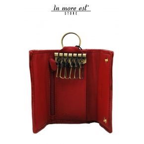 PORTACHIAVI VITELLO ROSSO RUBINO BORDATURE VERNICE ROSSA LUCIDA ZIP INTERNA PORTAMONETE PLAC METAL BRONZO LOGO BLUMARINE E SW