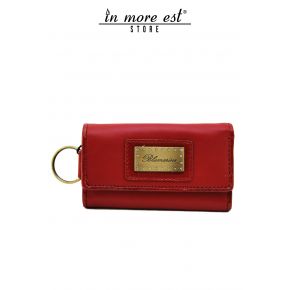 PORTACHIAVI VITELLO ROSSO RUBINO BORDATURE VERNICE ROSSA LUCIDA ZIP INTERNA PORTAMONETE PLAC METAL BRONZO LOGO BLUMARINE E SW