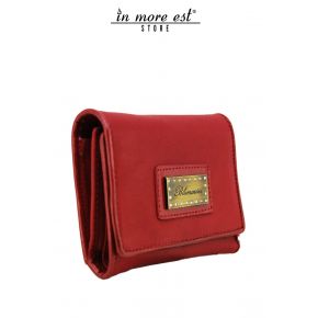 CARTERA DE BECERRO DE COLOR ROJO RUBÍ RIBETE DE COLOR ROJO BRILLANTE PLAC METAL DE BRONCE LOGOTIPO DE BLUMARINE Y SW