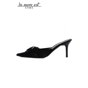 SHOE MEDIUM BLACK BOW SUEDE LEATHER