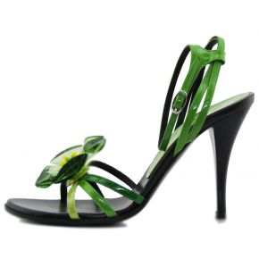 SANDAL UPPER BLACK PAINT GREEN FLOWER GREEN GLASS