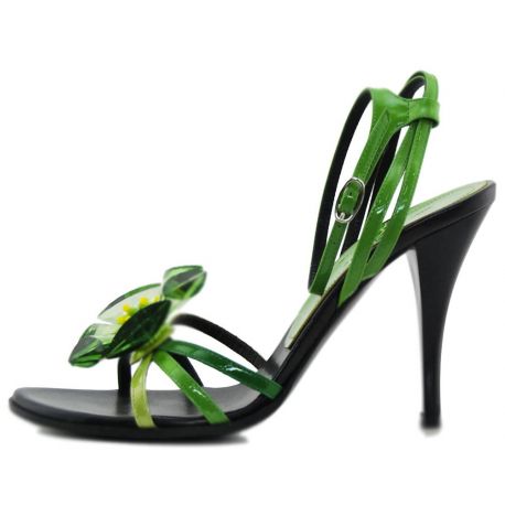 SANDAL UPPER BLACK PAINT GREEN FLOWER GREEN GLASS