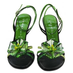 SANDAL UPPER BLACK PAINT GREEN FLOWER GREEN GLASS