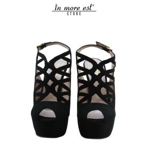 SANDAL HIGH PLATEAU BLACK WEAVE ANKLE SUEDE BLACK