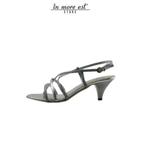 FLAT SANDAL SILVER LEATHER AND SILVER GLITTER