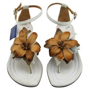 FLAT SANDAL WHITE LEATHER FLIP FLOPS FIOR5E BROWN LEATHER