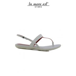 PLAT SANDALE EN CUIR BLANC/ROUGE FLIP FLOPS BOW CÔTÉ DE LA PLAQUE PACIOTTI